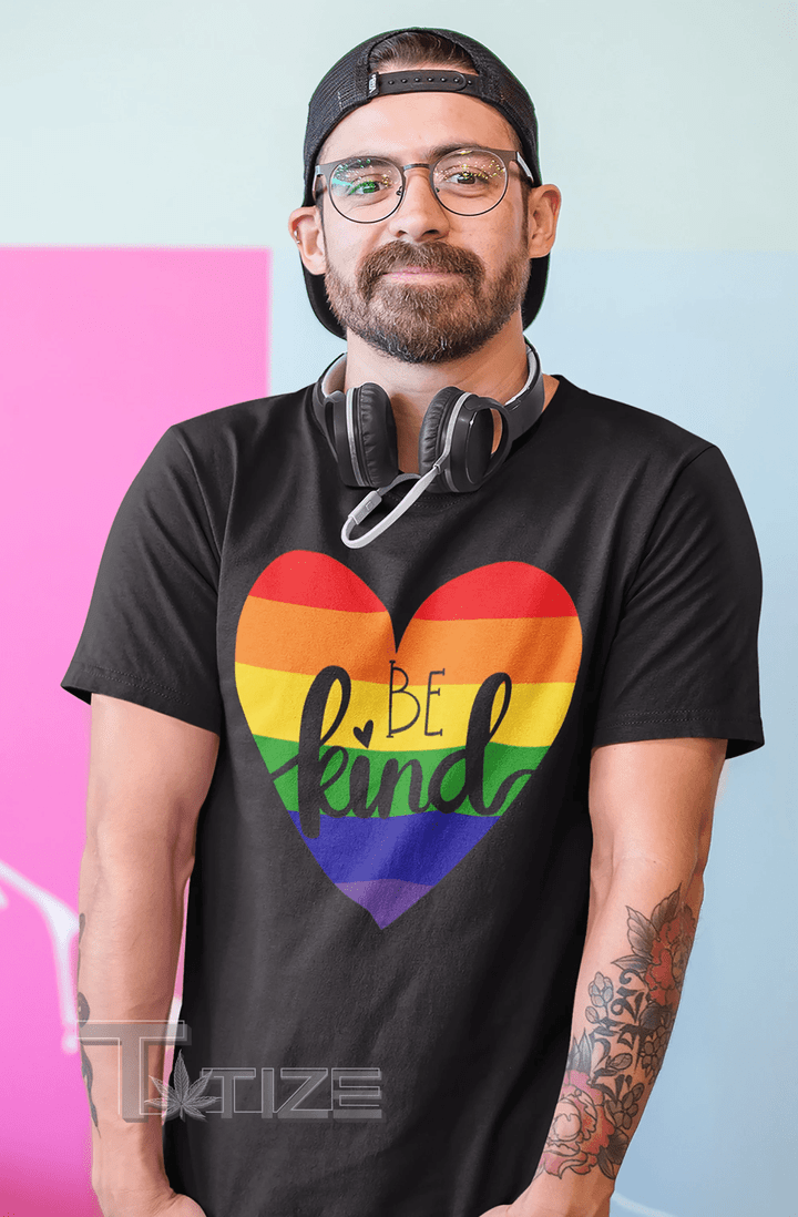 Men's Be Kind LGBT T Shirt LGBT Heart Shirts Rainbow Shirt Graphic Unisex T Shirt, Sweatshirt, Hoodie Size S - 5XL