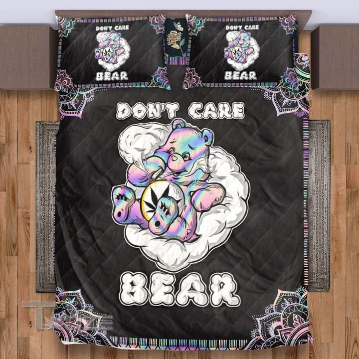 Weed Dont Care Bear Mandala Quilt Bedding Set