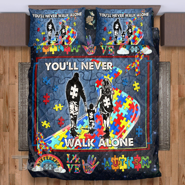 Autism You'll Never Walk Alone Quilt Bedding Set