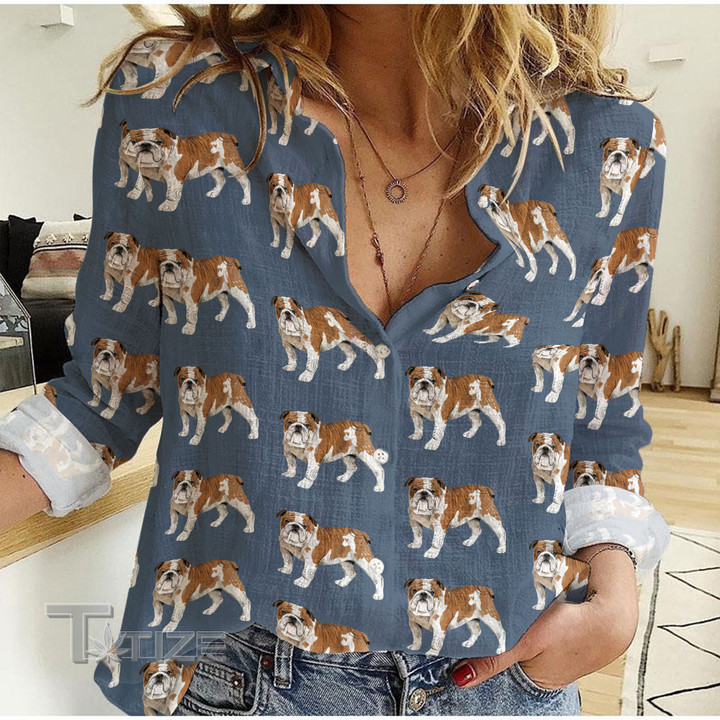 Bulldog Pattern Linen Casual Shirt