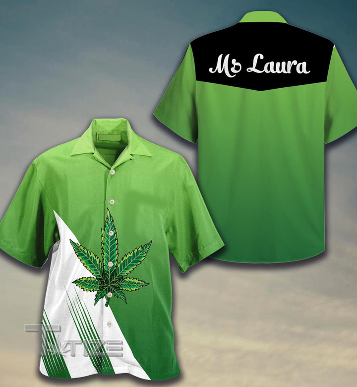 Weed Leaf Hawaiian Pattern Custom Name All Over Printed Hawaiian Shirt Size S - 5XL
