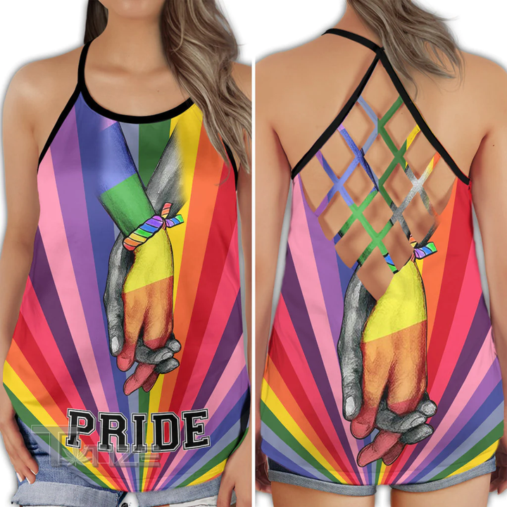 LGBT Love With Hands Criss-Cross Open Back Cami Tank Top
