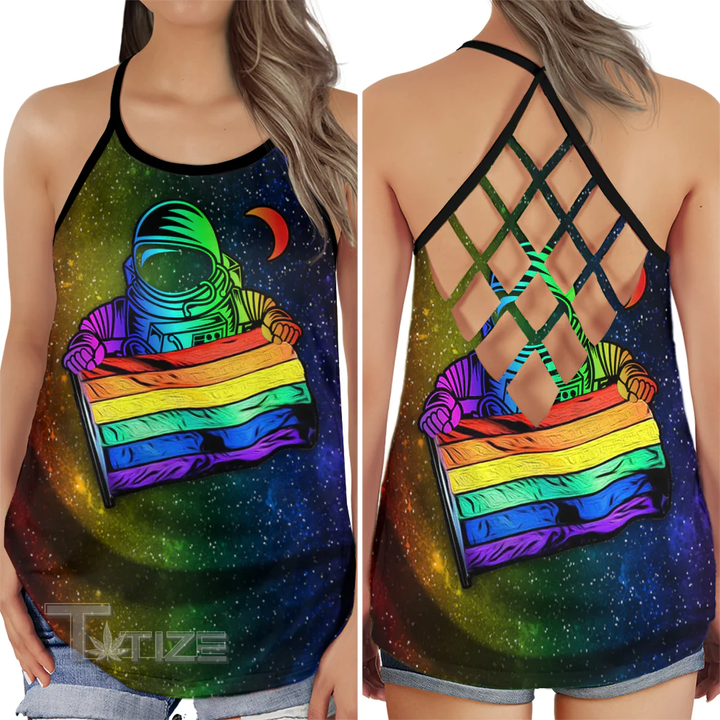 LGBT Astronauts Love Peace Life With So Much Fun Criss-Cross Open Back Cami Tank Top