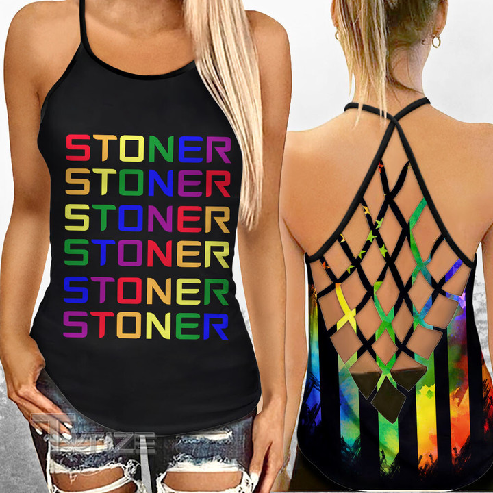 Weed LGBT Stoner Criss-Cross Open Back Cami Tank Top