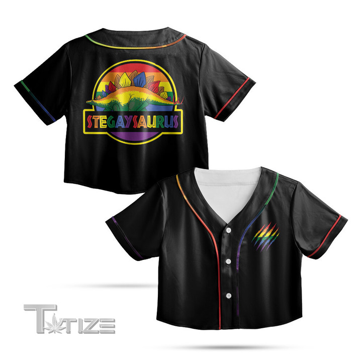 LGBTQ Gay Dinosaur Stegaysaurus Crop Top Baseball Shirt
