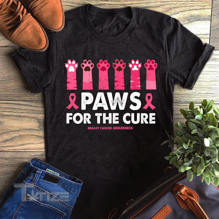 Paws For The Cure Breast Cancer Graphic Unisex T Shirt, Sweatshirt, Hoodie Size S - 5XL