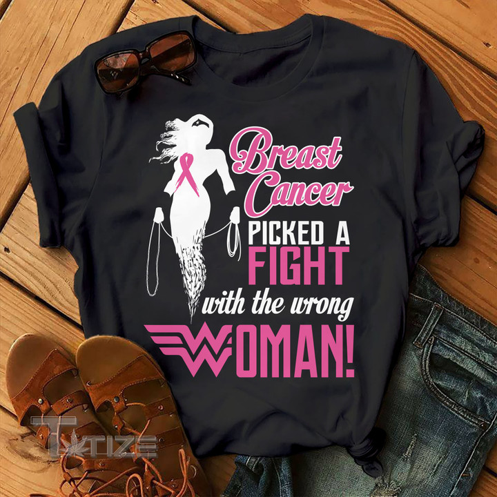 Breast Cancer Picked a Fight with the Wrong Woman Breast Cancer Awareness 2023 Graphic Unisex T Shirt, Sweatshirt, Hoodie Size S - 5XL