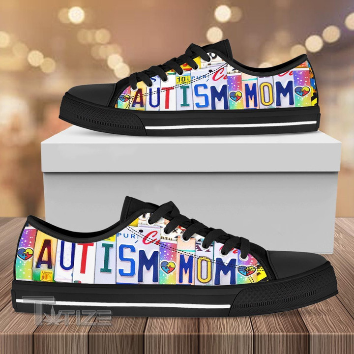 Puzzle Autism Mom License Plate Low Top Canvas Shoes