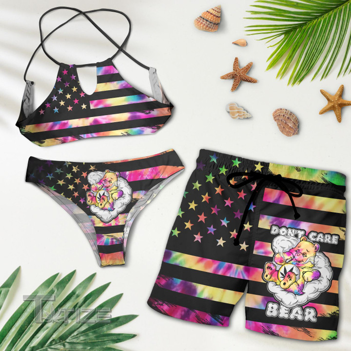 Weed Don't Care Bear Flag Tiedye Combo Sexy Summer Bikini 2-piece Bikini and Hawaiian Shorts