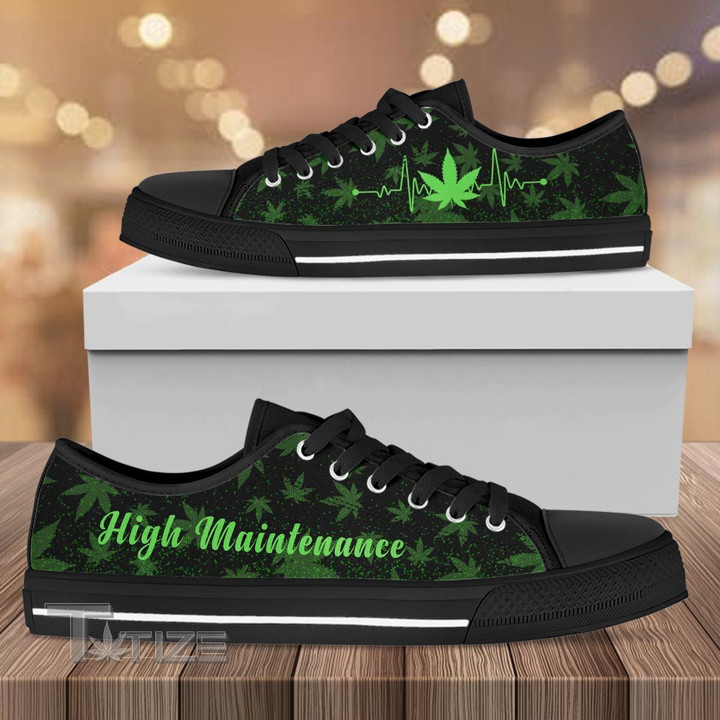 Weed heartbeat high maintenance Low Top Canvas Shoes