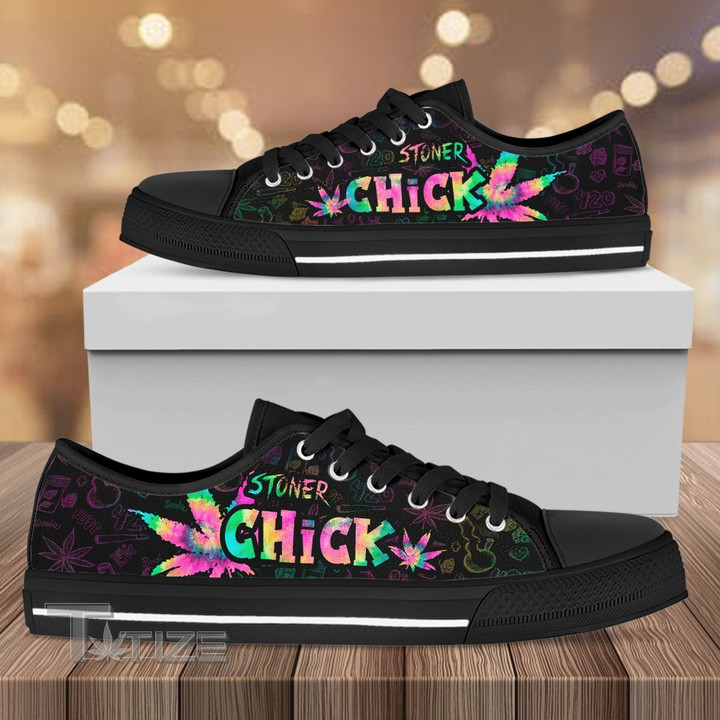 Weed leaf stoner chick hologram Low Top Canvas Shoes