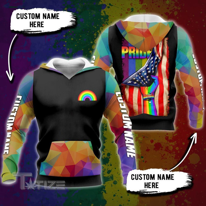 LGBT pride america flag custom name 3D All Over Printed Shirt, Sweatshirt, Hoodie, Bomber Jacket Size S - 5XL