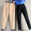 OCW Thick Lamskin Cashmere Pants For Women Thermal Warm Winter Fur Lined