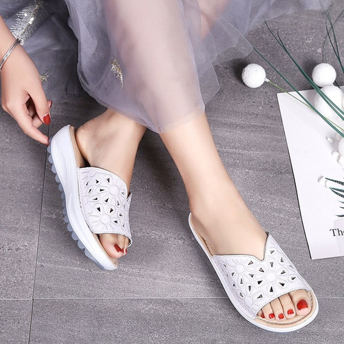 OCW Genuine Leather Slippers Platform Wedges Casual Soft Sandals For Women Size 5.5-10.5