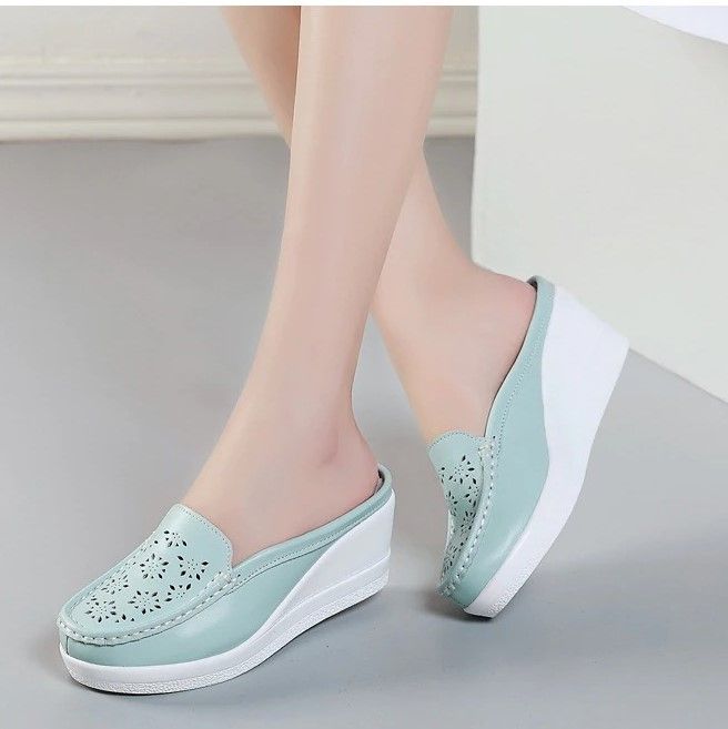 OCW Women's Summer Platform Shoes Closed-Toe Casual Hollow Half Slippers