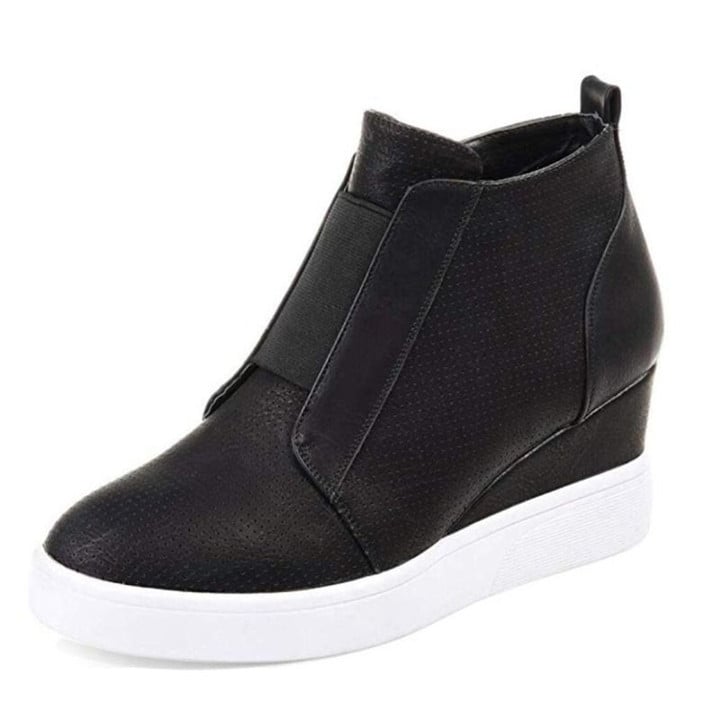 OCW Leather Height Increase Slip-on Insoles Side Zipper Wedge Sneakers