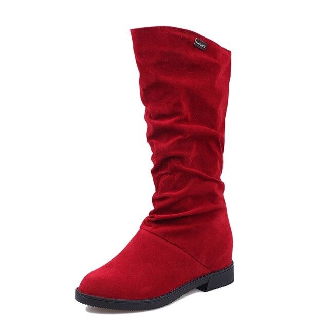 OCW Women Suede Mid Calf High Boots Warm Winter Comfortable