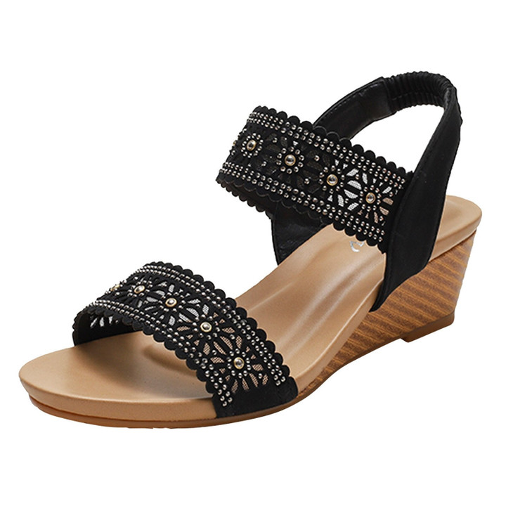 OCW Casual Comfy Soft Sandals For Women Breathable Hollow Rhinestone Embellished Wedges Size 6-9.5