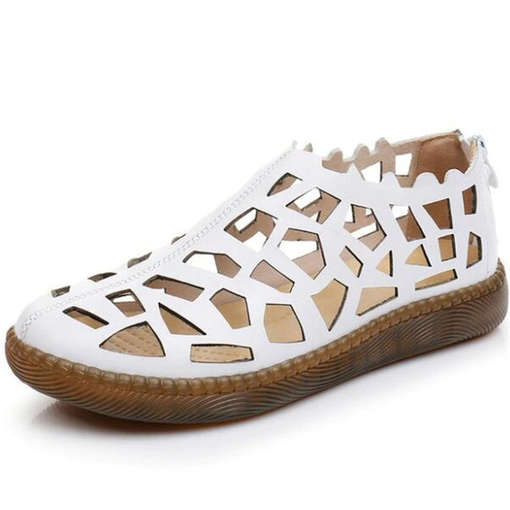 OCW Summer Leather Hollow Women Shoes Sandals Casual Flat Soft Sole Size 6-8.5 Comfortable Sandals