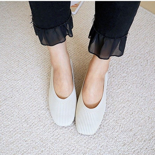 OCW Women Knitted Flats Stretchy Fabric Breathable Casual Square Toe Design