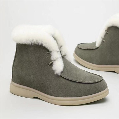 OCW Women Fur Ankle Boots Warm Winter Genuine Suede Comfortable Flats