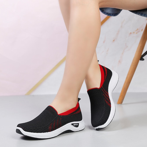 OCW Women Slip-on Knitted Vulcanized Flat Heel Breathable Casual Walking Shoes