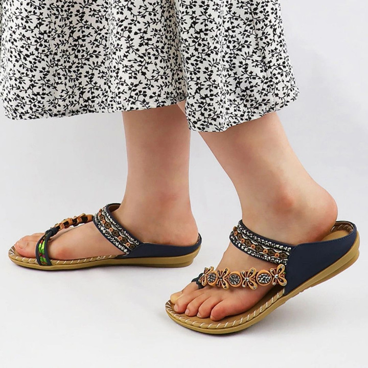 OCW Women Casual Open Toe Comfortable Beach Summer Rhinestone Butterfly Vignette Sandals