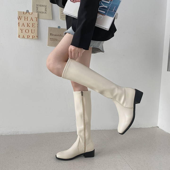 OCW Women Knee High Boots Premium Leather Made Modern Pointed Toe Winter Shoes