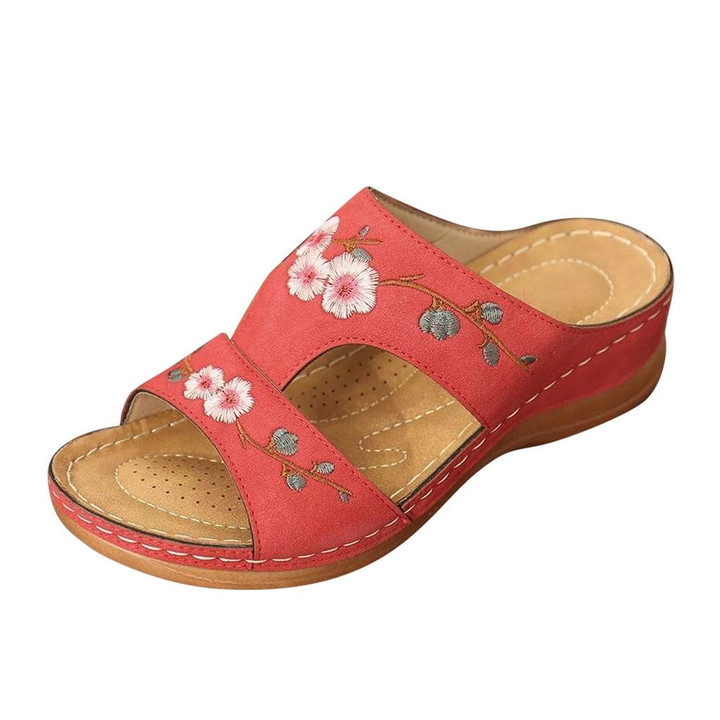 OCW Women Sandals Floral Embroidery Spongy Soles Comfortable Swear-absorbant Colorful Trendy 2022 Size 6.5-10.5