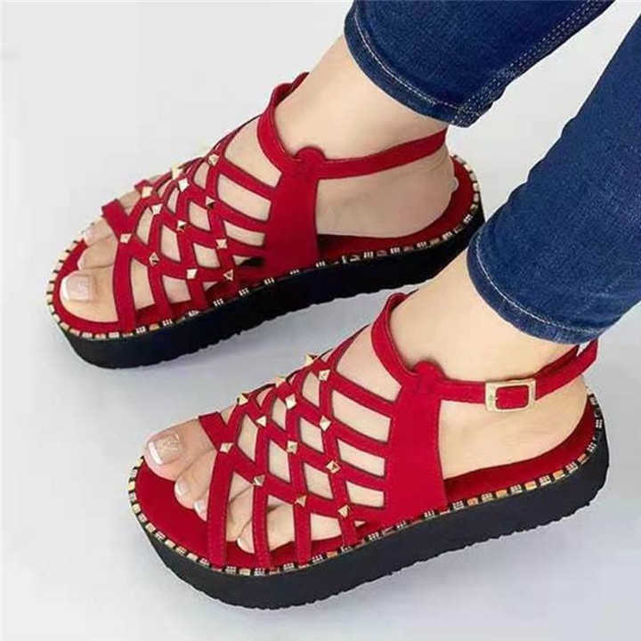OCW Best Walking Sandals For Women Rivet Thick Platform Non-slip Chic Summer Size 6-11