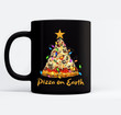 Funny Pizza on Earth Slice Christmas Tree with Lights Gift Black Mugs