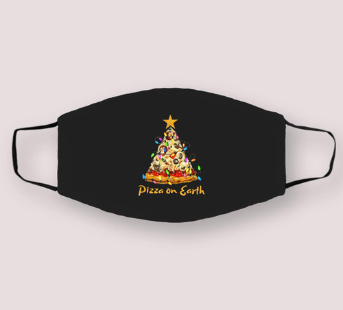Funny Pizza on Earth Slice Christmas Tree with Lights Gift Cloth Face Mask