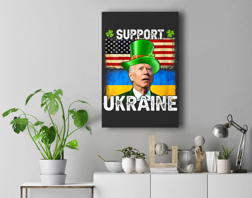 Womens Leprechaun Biden Support Ukraine Free Ukraine St Patrick Day Premium Wall Art Canvas Decor