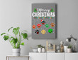 Merry Christmas Dog Paw Print Funny Xmas Light Family Pajama Premium Wall Art Canvas Decor-New Portrait Wall Art-Gray