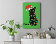 Santa Black Cat Tangled Up In Christmas Tree Lights Holiday Premium Wall Art Canvas Decor-New Portrait Wall Art-Kelly