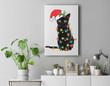 Santa Black Cat Tangled Up In Christmas Tree Lights Holiday Premium Wall Art Canvas Decor-New Portrait Wall Art-White