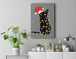 Santa Black Cat Tangled Up In Christmas Tree Lights Holiday Premium Wall Art Canvas Decor-New Portrait Wall Art-Gray