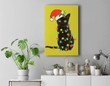Santa Black Cat Tangled Up In Christmas Tree Lights Holiday Premium Wall Art Canvas Decor-New Portrait Wall Art-Yellow