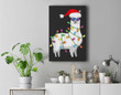 Santa Llama Funny Christmas Tree Lights Llama Xmas Premium Wall Art Canvas Decor-New Portrait Wall Art-Black