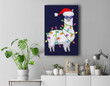 Santa Llama Funny Christmas Tree Lights Llama Xmas Premium Wall Art Canvas Decor-New Portrait Wall Art-Navy