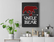 Uncle Bear Christmas Pajama Red Plaid Buffalo Family Premium Wall Art Canvas Decor-New Portrait Wall Art-Black