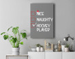 Nice Naughty Hockey Player Christmas Santa Hat Boys Girls Premium Wall Art Canvas Decor-New Portrait Wall Art-Gray