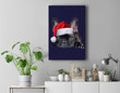 Cute French Bulldog Santa Hat Frenchie Image Christmas Gift Premium Wall Art Canvas Decor-New Portrait Wall Art-Navy