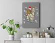 Cute Santa Sloth Riding Llama Christmas Lights Pajamas Xmas Premium Wall Art Canvas Decor-New Portrait Wall Art-Gray