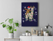 Cute Santa Sloth Riding Llama Christmas Lights Pajamas Xmas Premium Wall Art Canvas Decor-New Portrait Wall Art-Navy
