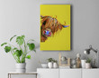 HiGHLaND CoW PRiNT ANiMaL PRiNT ' SuGaR LuMP ' Premium Wall Art Canvas Decor-New Portrait Wall Art-Yellow