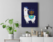 Menorah Hanukkah Llama Cute Alpaca Chanukah Christmas Pajama Premium Wall Art Canvas Decor-New Portrait Wall Art-Navy