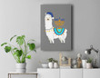 Menorah Hanukkah Llama Cute Alpaca Chanukah Christmas Pajama Premium Wall Art Canvas Decor-New Portrait Wall Art-Gray