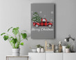 Buffalo Plaid Christmas Tree Vintage Red Truck Xmas Pajama Premium Wall Art Canvas Decor-New Portrait Wall Art-Gray