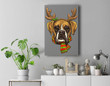 Boxer Christmas Reindeer Antlers Dog Xmas Premium Wall Art Canvas Decor-New Portrait Wall Art-Gray